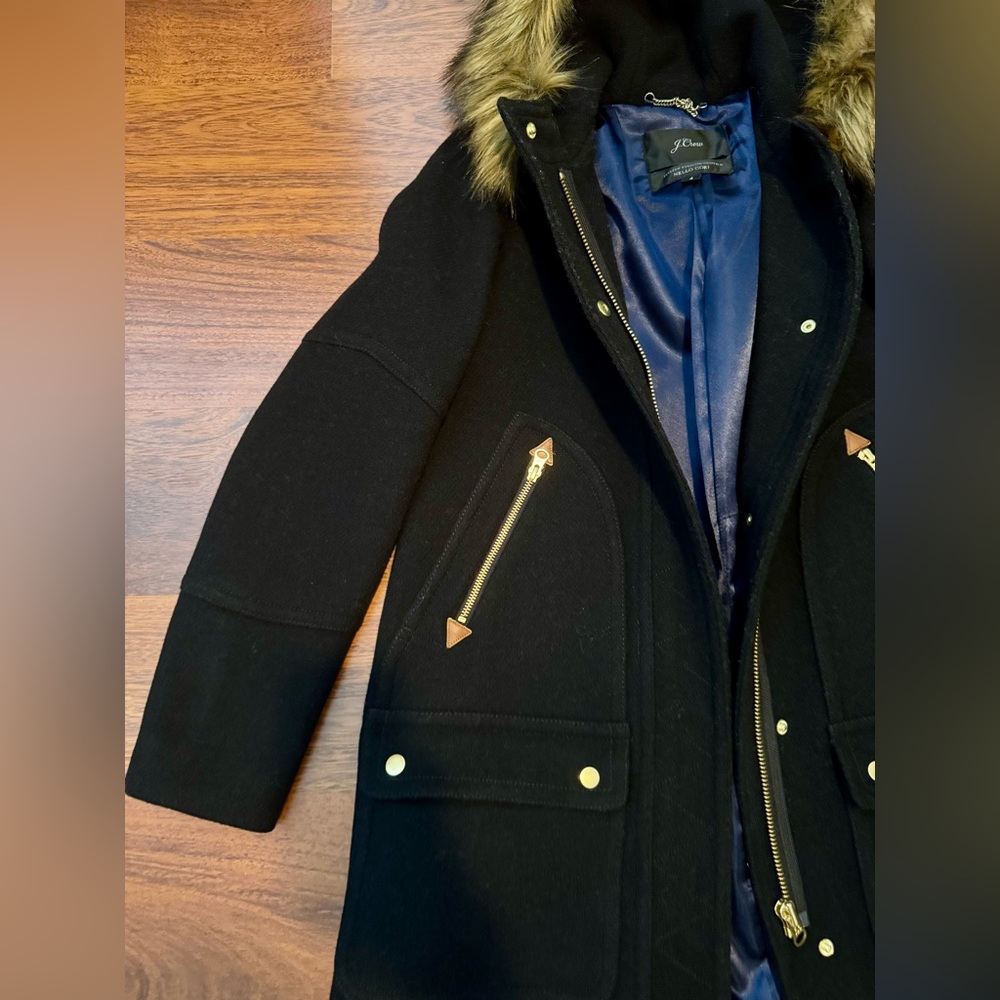 J. Crew | Chateau parka in Italian stadium-cloth wool | Black | EUC | Size 4 - Picture 4 of 7